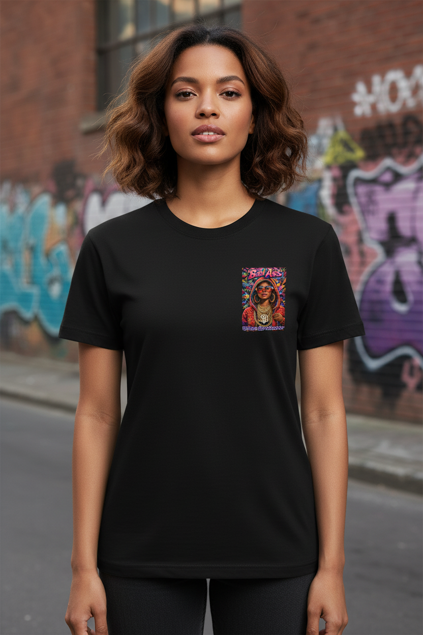 Hip Hop Urban T-Shirt Female Front with Left Chest Design