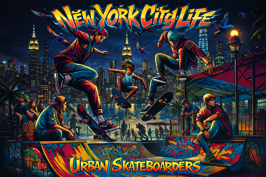 New York City Life Urban Skateboarder - Digital Art Download