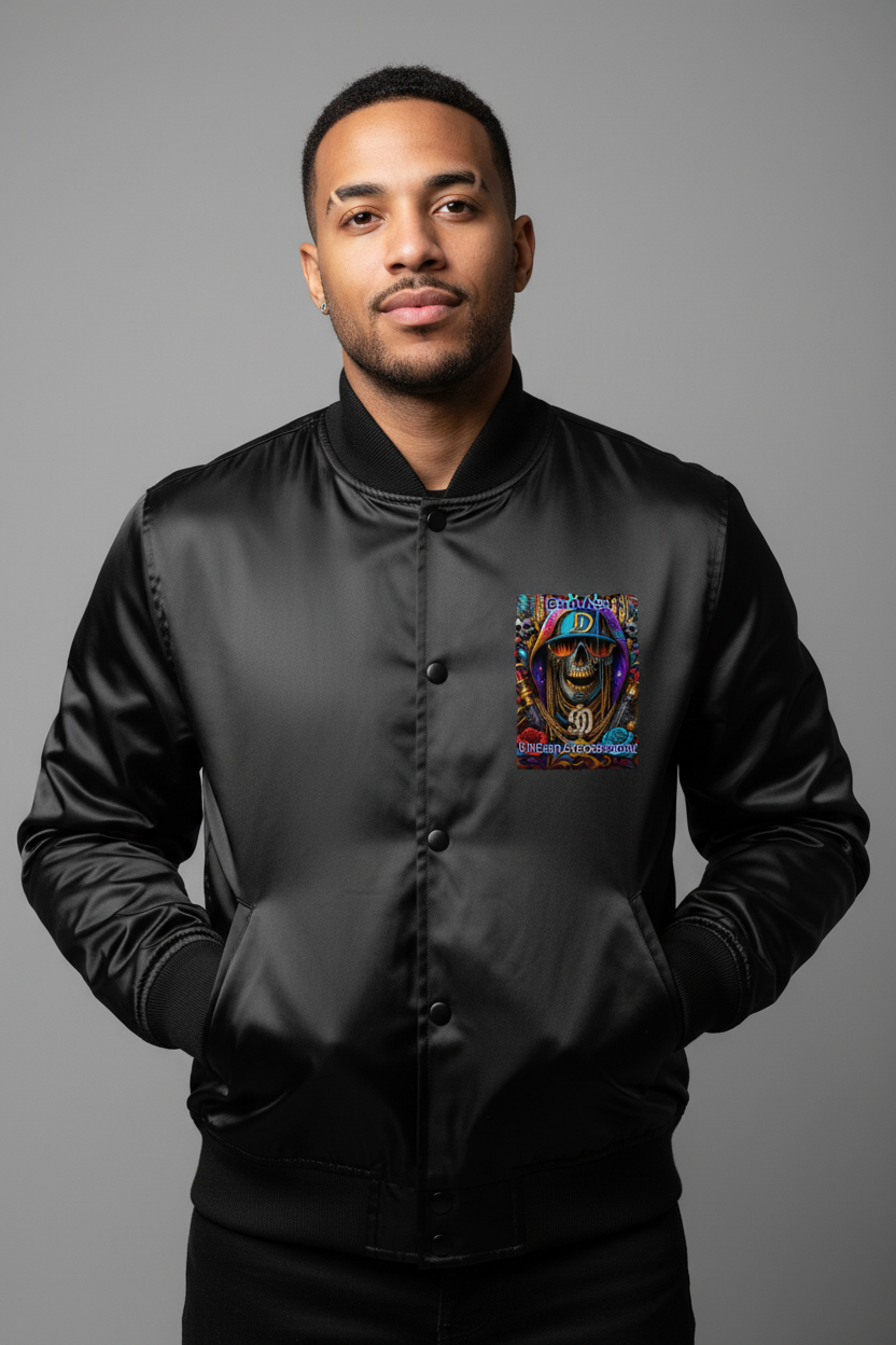Bad Ass Hip Hop Urban Streetwear Varsity Jacket Male Front View - CORRECTED