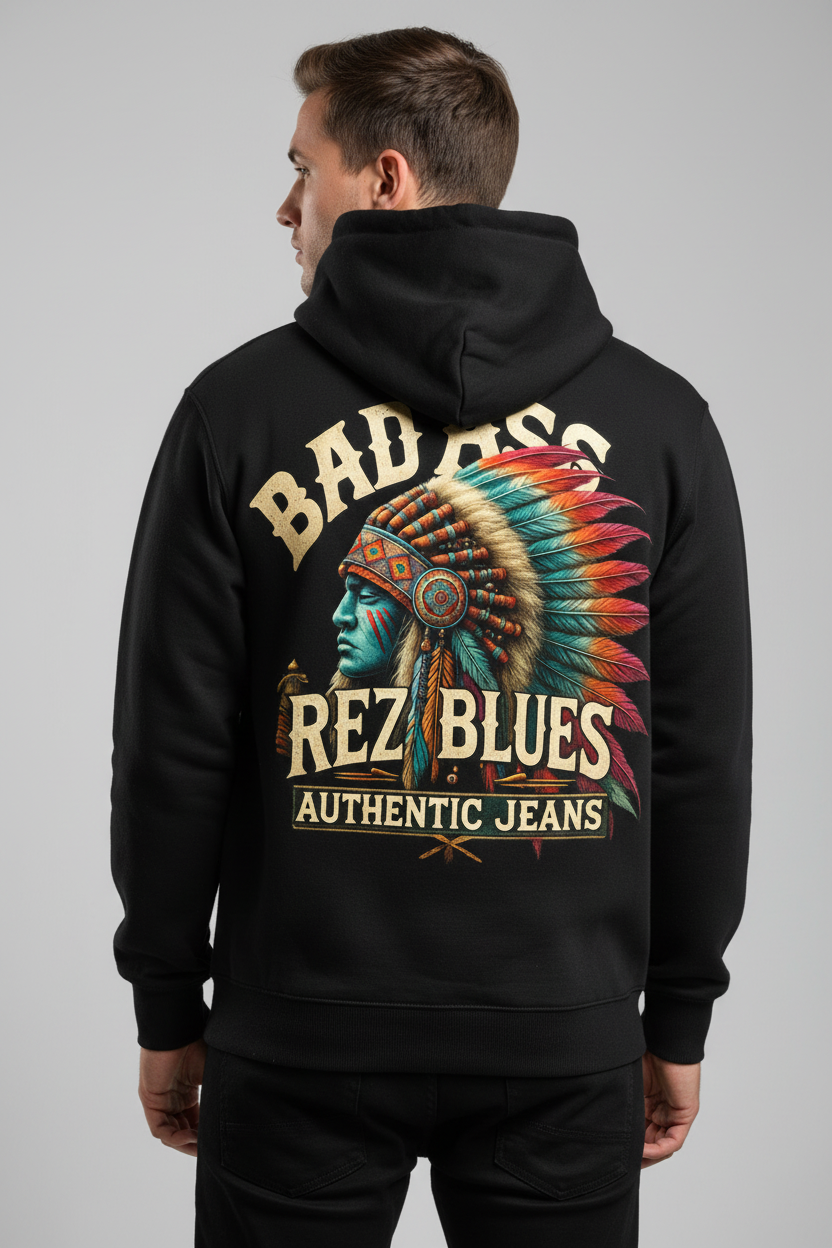 Bad Ass Rez Fashions Hoodie Male Back View