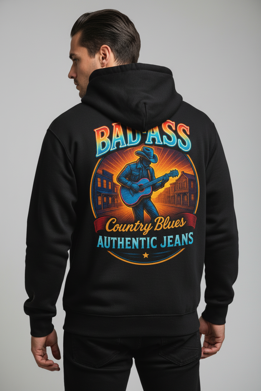 Bad Ass Country Blues Hoodie Male Back View
