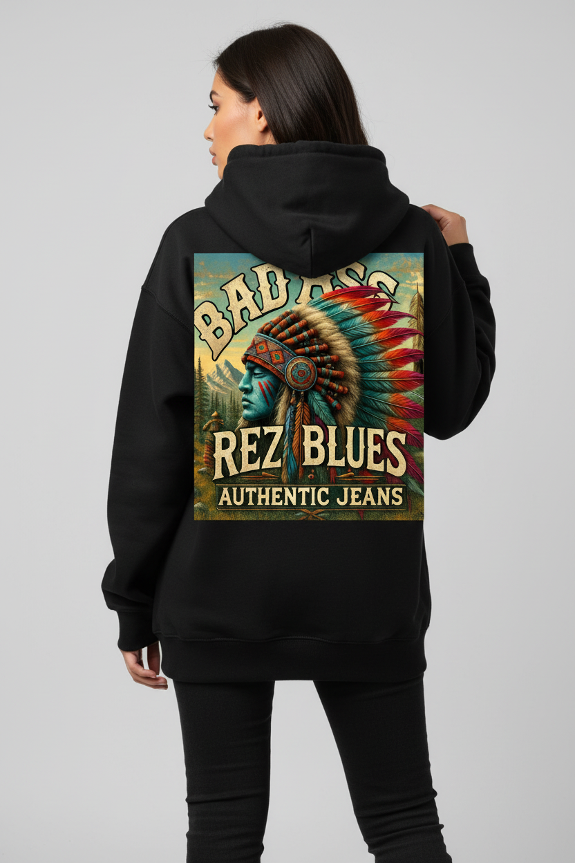 Bad Ass Rez Fashions Hoodie Back View