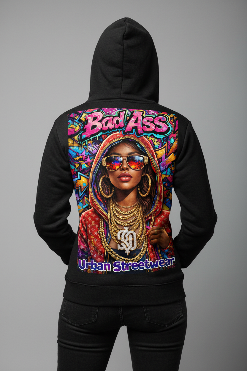 Bad Ass Urban Streetwear Hoodie Back View
