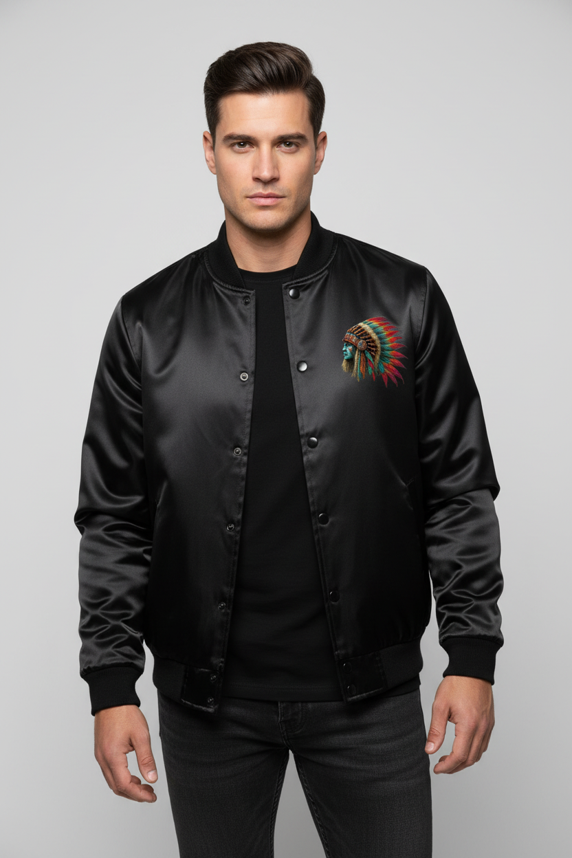 Bad Ass Rez Fashions Varsity Jacket Male Front View