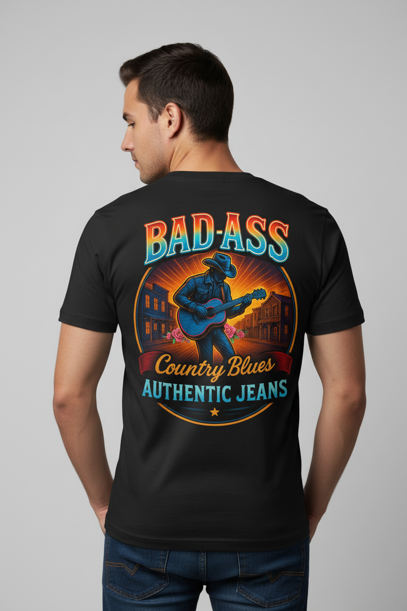 Bad Ass Country Blues T-Shirt Male Back View - CORRECTED