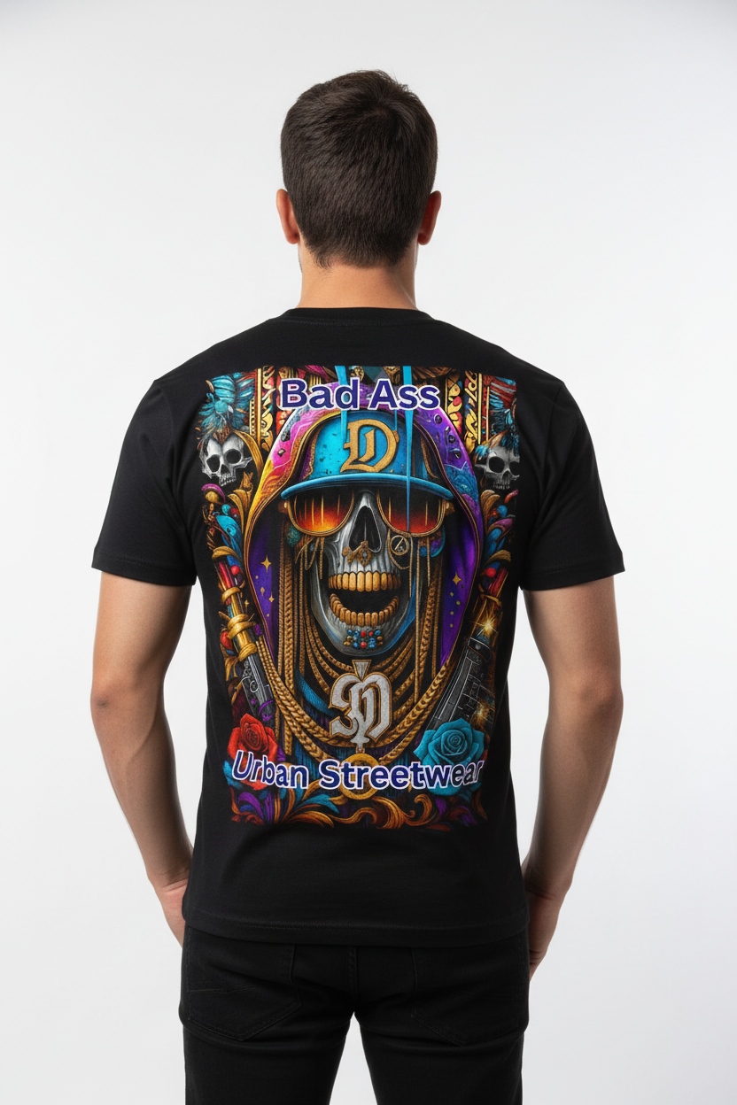 Bad Ass Hip Hop Urban Streetwear T-Shirt Male Back View