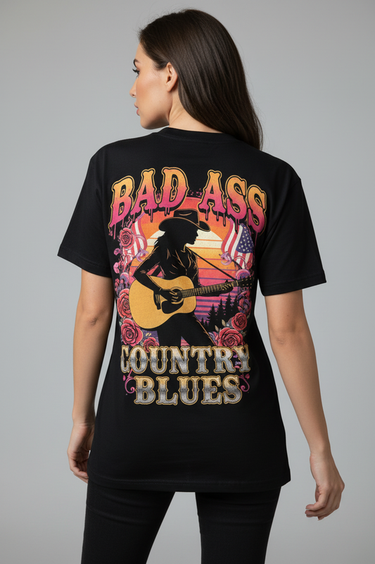 Bad Ass Country Blues T-Shirt Female Back View