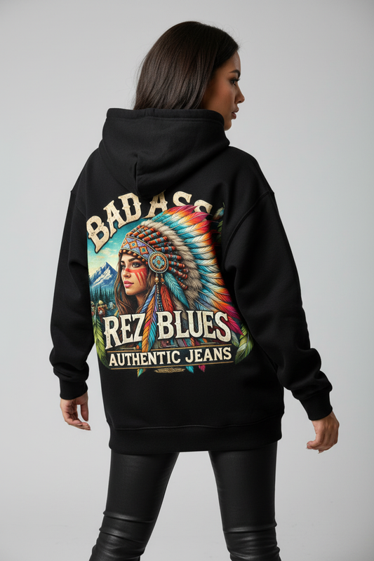Bad Ass Rez Fashions Hoodie Female Back View