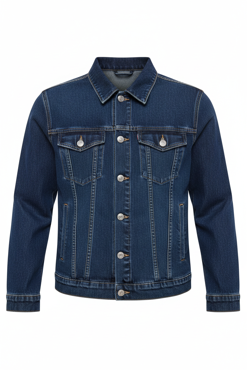 Blue Denim Jacket Front View - No Pockets